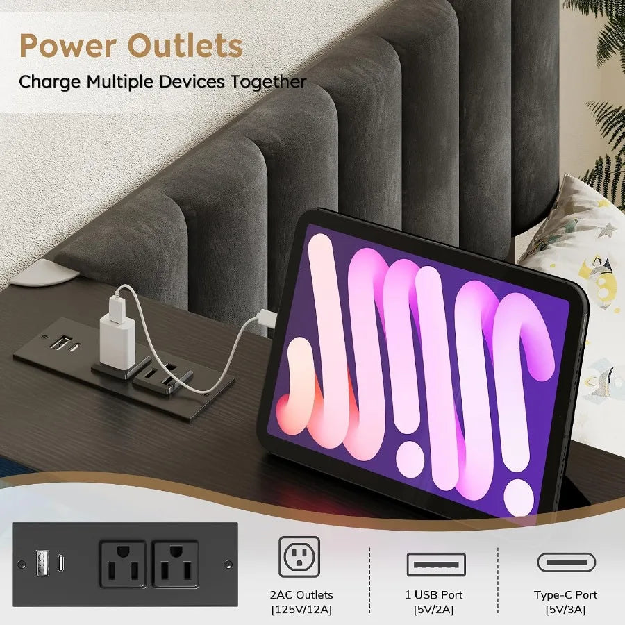AC and USB charging connections on the divider top
