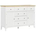 White Florabloom louvered sideboard with six drawers and a natural wood top