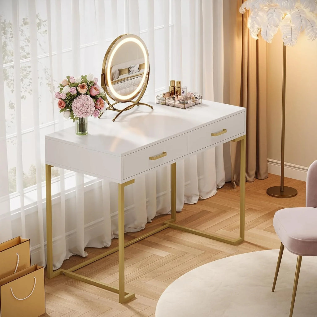 Tana White & Gold Vanity Desk