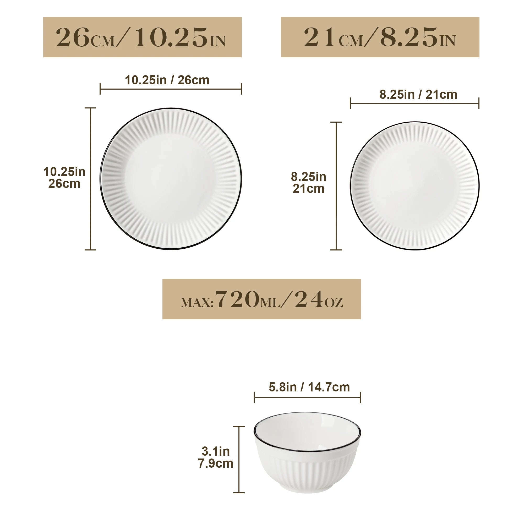MALACASA LEILA Porcelain Dinnerware Set – White or White with Black Rim, 12–32 Pieces