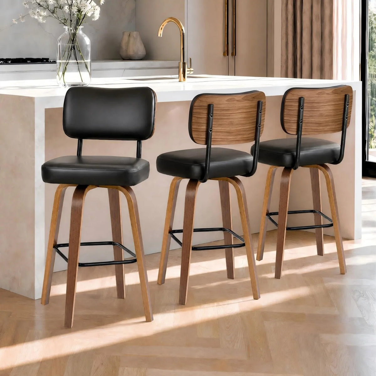 Ravello Bentwood Swivel Counter Stools, Set of 3