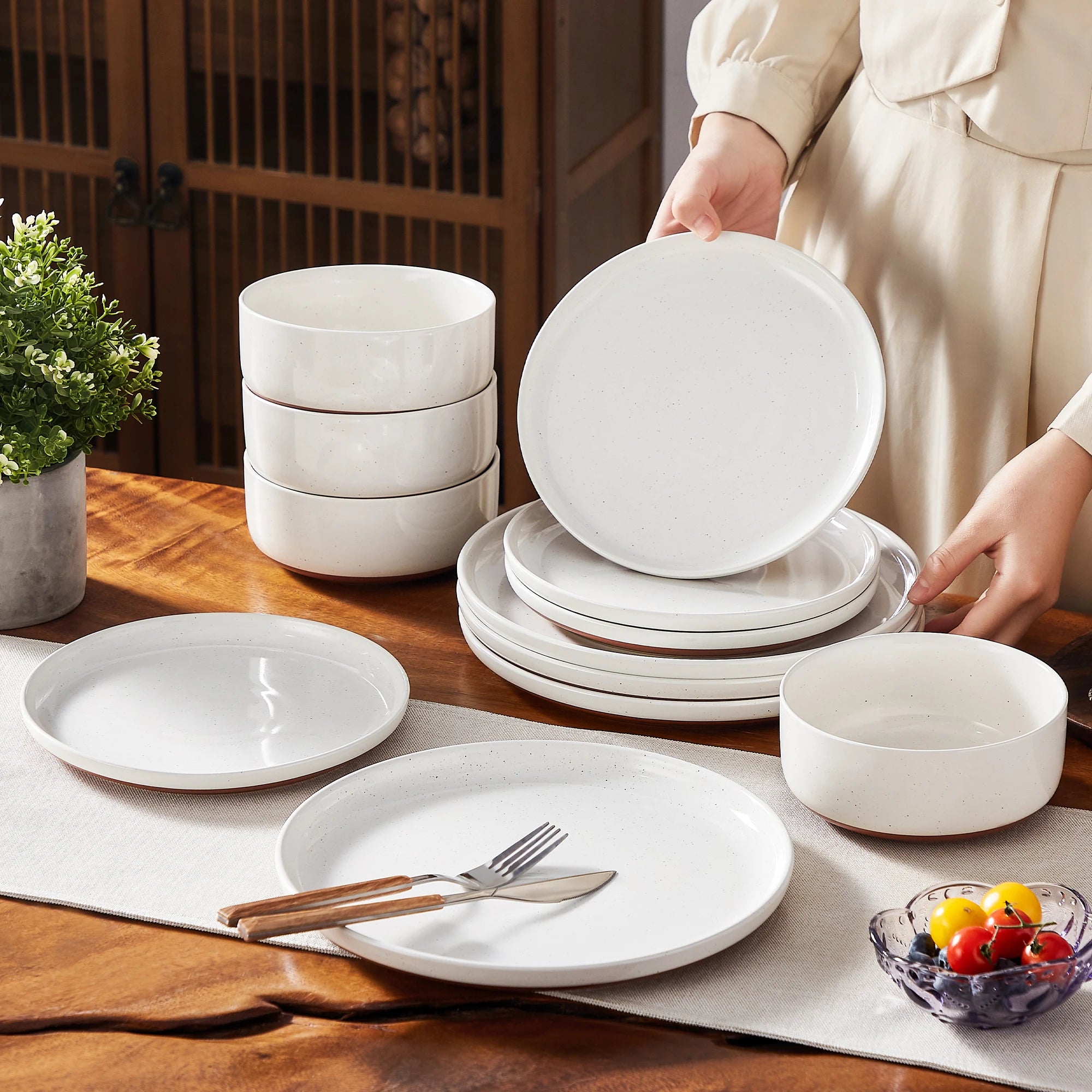 MALACASA Tara Series Stoneware Dinnerware Set - 18/36 Pieces, Available in Multiple Colors