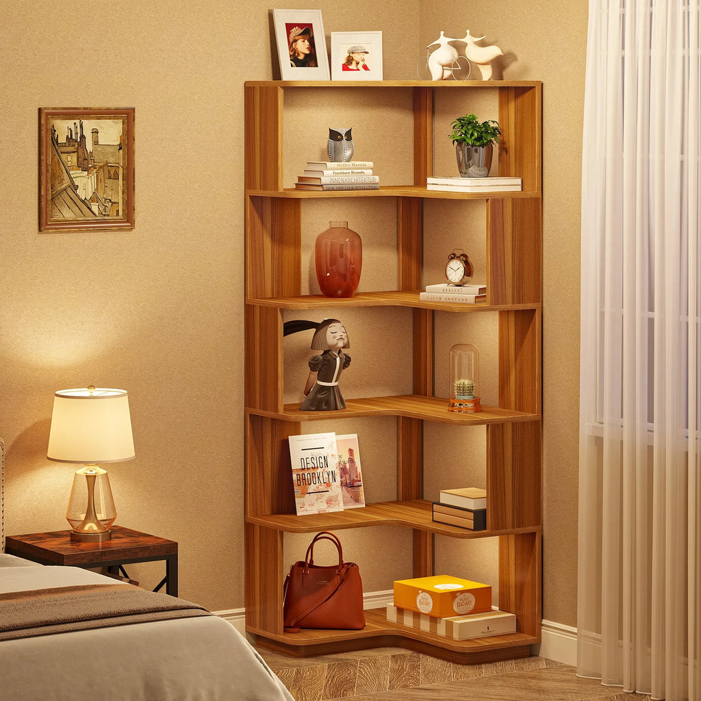 Hazelsong dimension image showing 23.62-inch corner footprint, 64.96-inch height, and shelf spacing