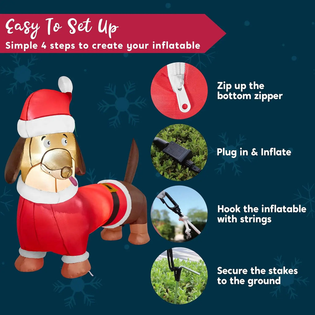 Wagglebright setup instructions showing zipper closure, inflation and ground anchoring.