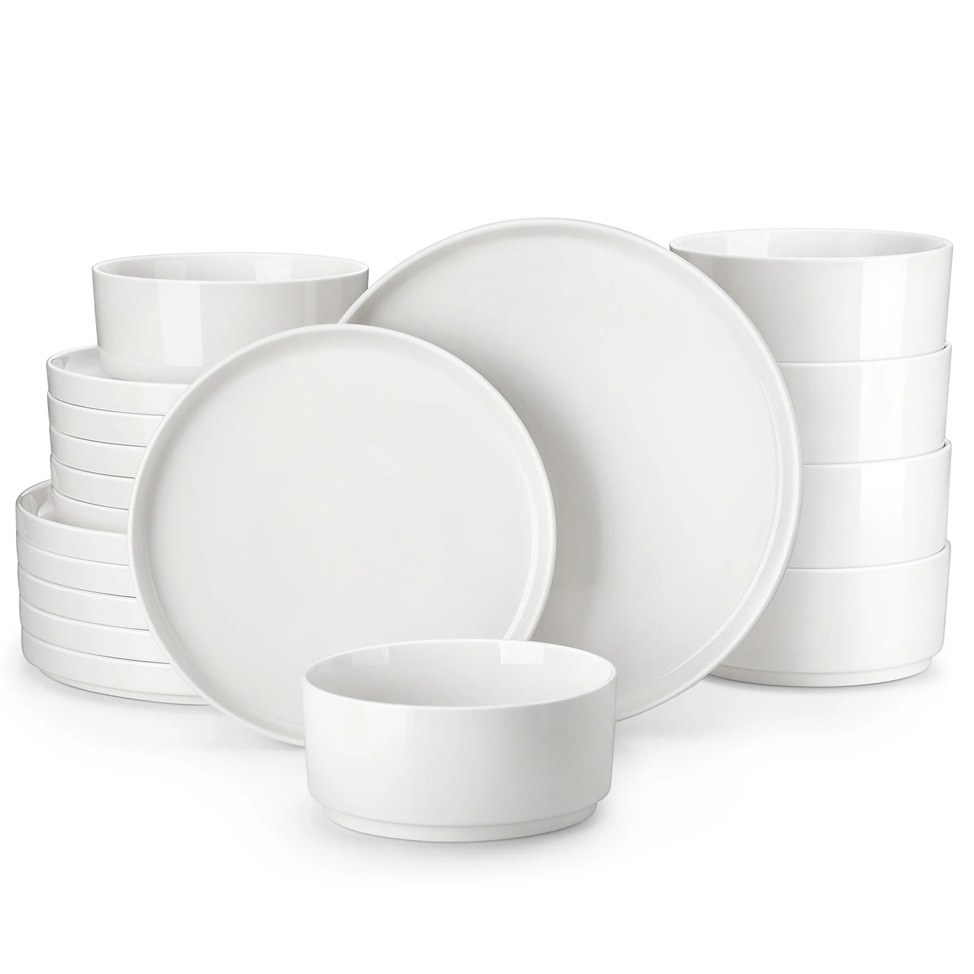 MALACASA Luna Series Ceramic Dinnerware Set - White or Black Rim