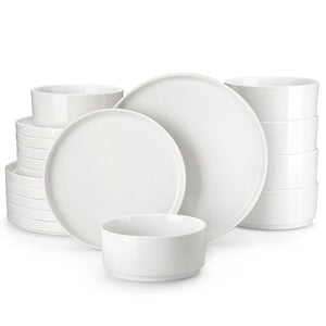 MALACASA Luna Series Ceramic Dinnerware Set - White or Black Rim