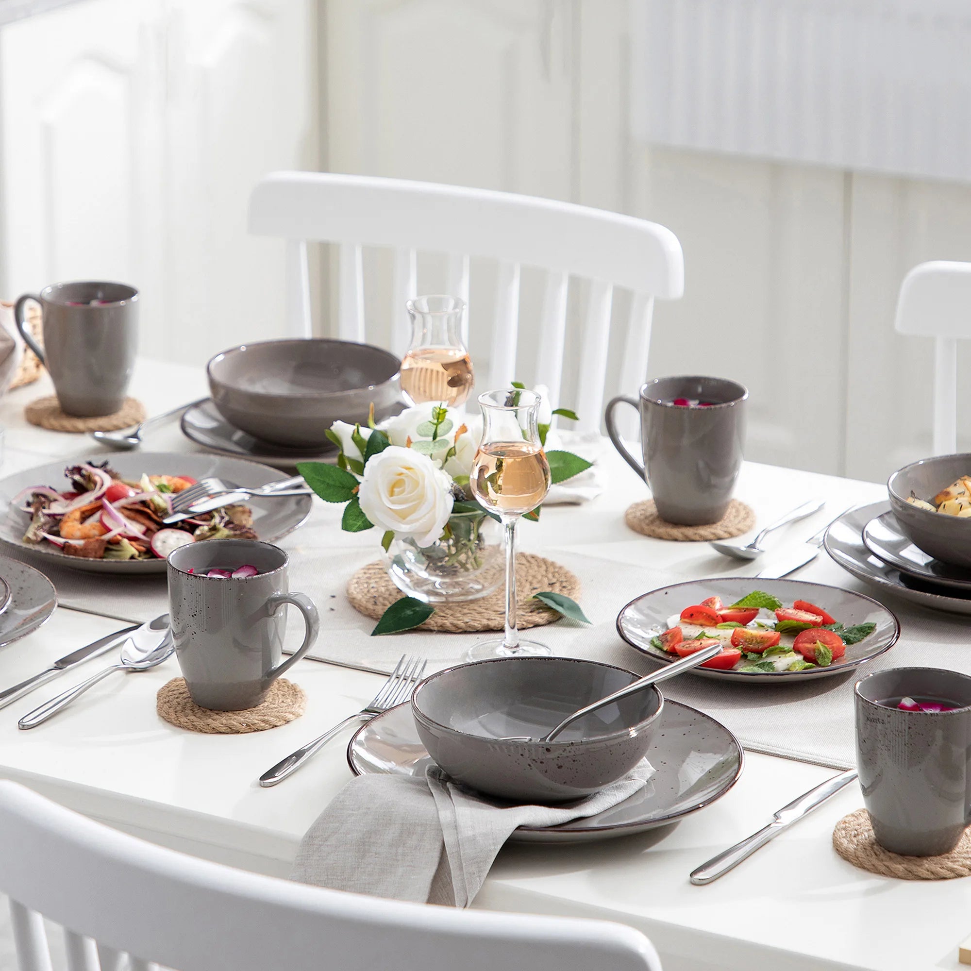 VANCASSO NAVIA Speckled Gray Stoneware Dinnerware Set