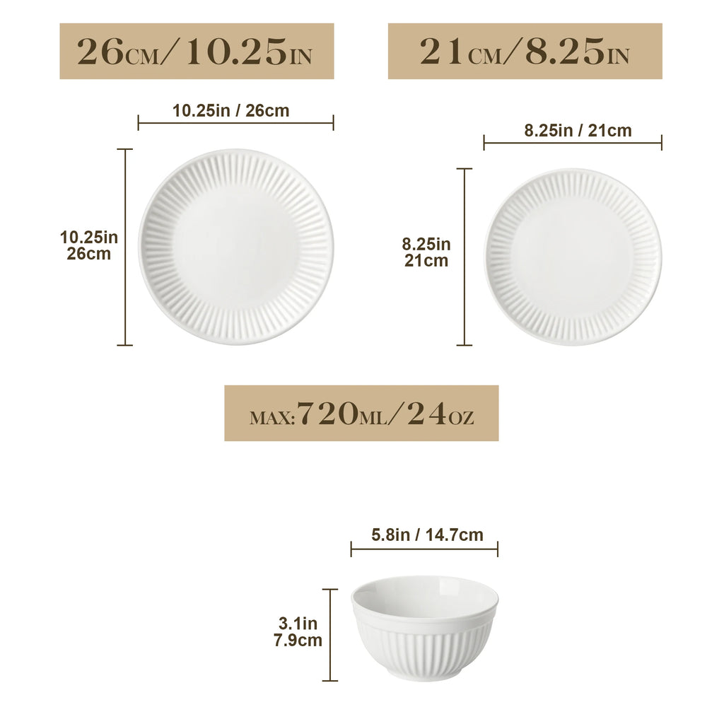 MALACASA LEILA Porcelain Dinnerware Set – White or White with Black Rim, 12–32 Pieces