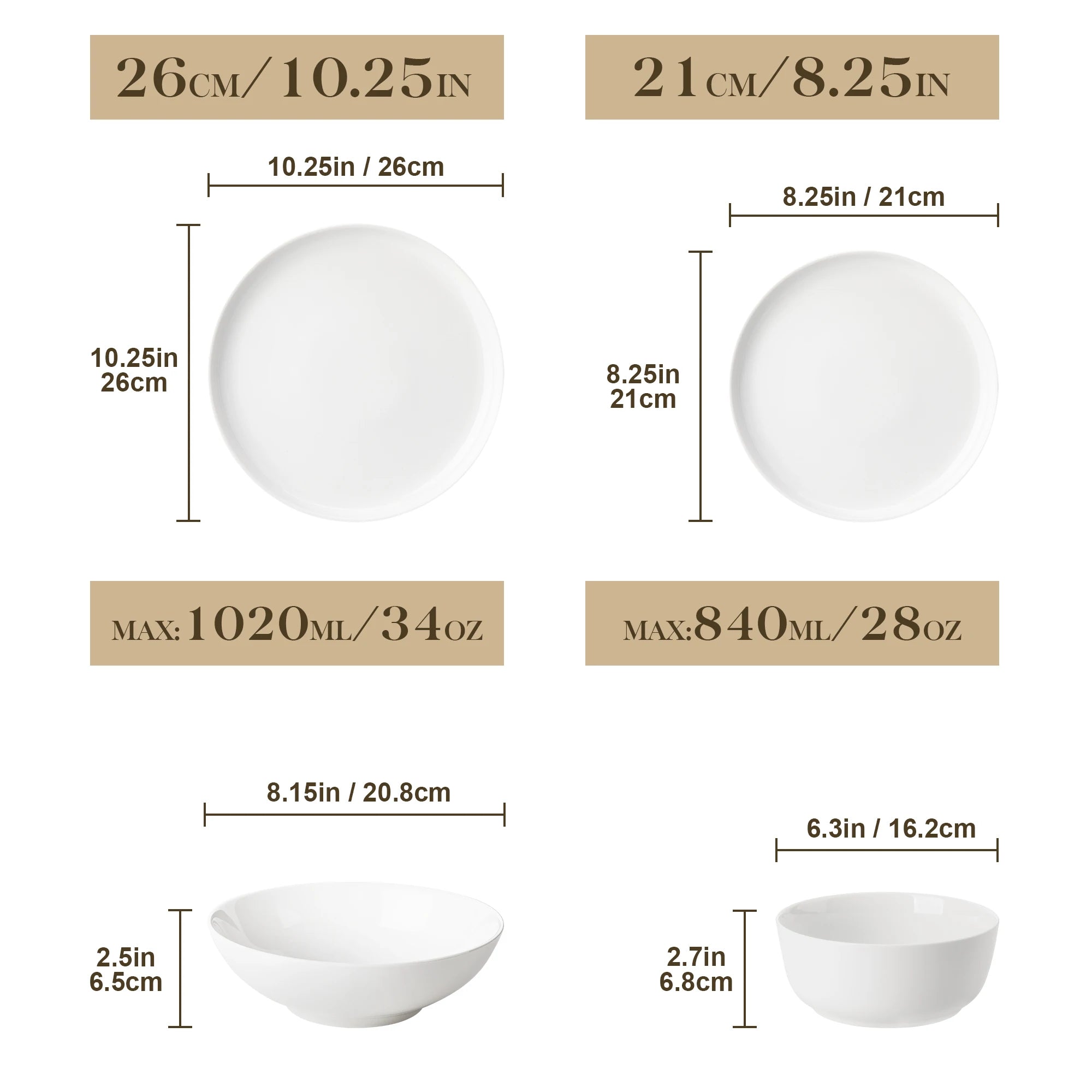 MALACASA Porcelain Dinnerware Set – White or White with Black Rim, 12–24 Pieces