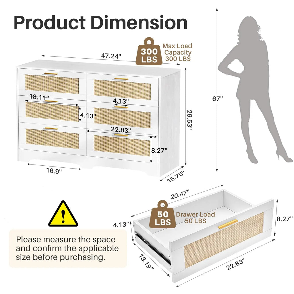 Merewick dimension diagram with 47.24 by 15.75 by 29.53-inch overall size and separate drawer measurements