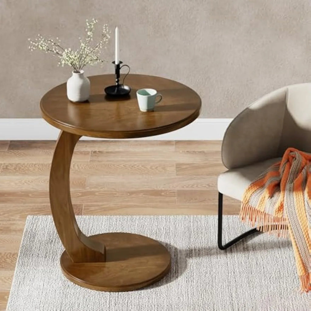 C-Shaped Wooden Accent Table