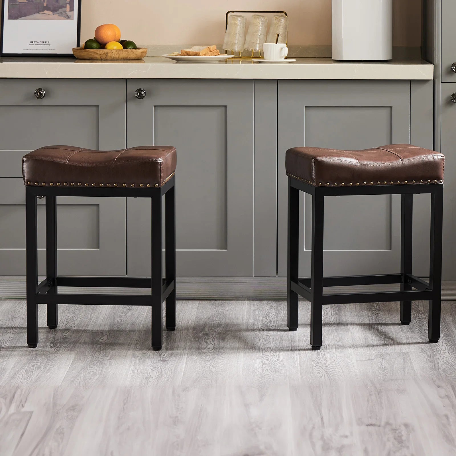 Brenner Faux Leather Saddle Stool