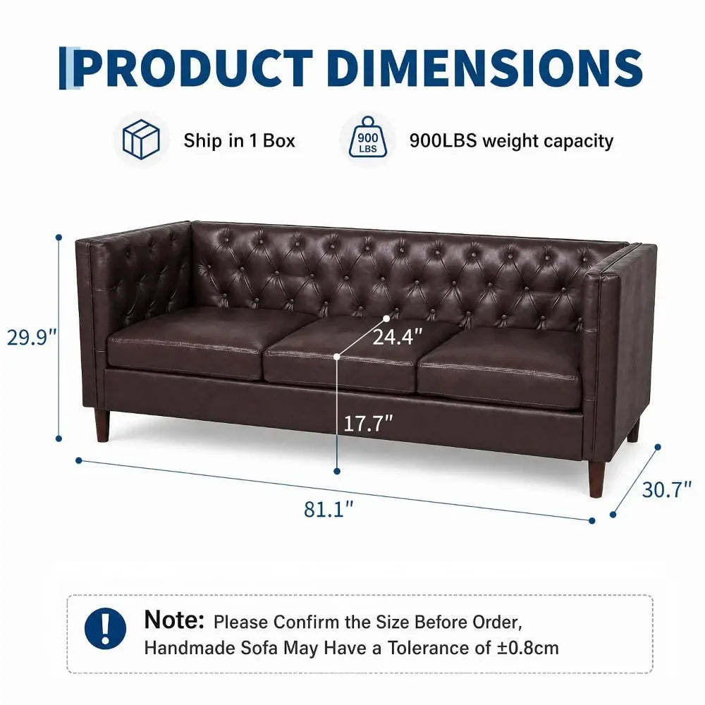 Fennwick sofa dimension graphic showing 81.1-inch width, 30.7-inch depth, 29.9-inch height and a total load limit of 900 lbs