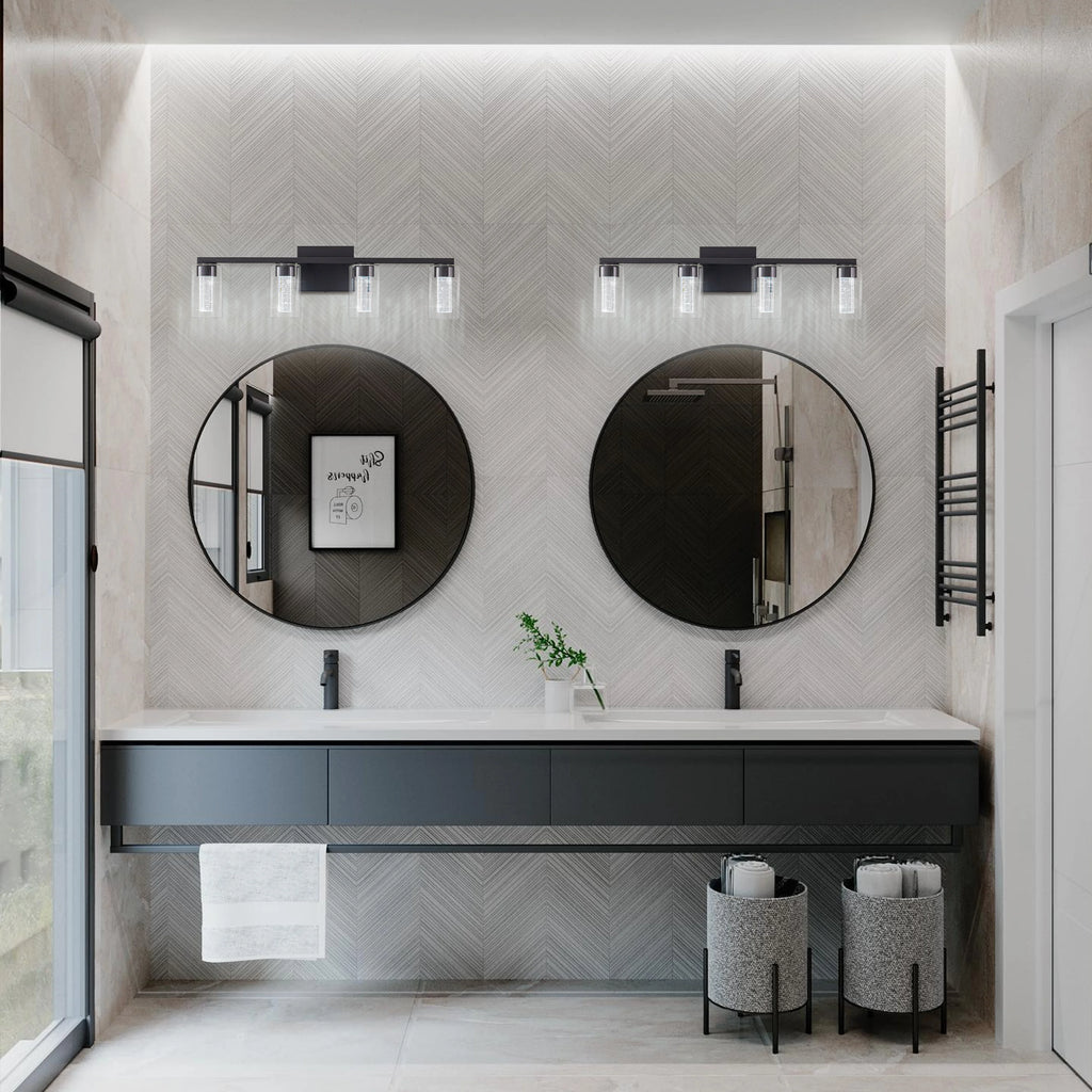 Crestline Four-Light Glass Vanity Sconce – Black