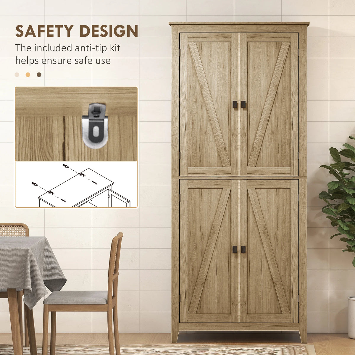 Wonderhalo closed pantry cabinet with included anti-tip kit illustration