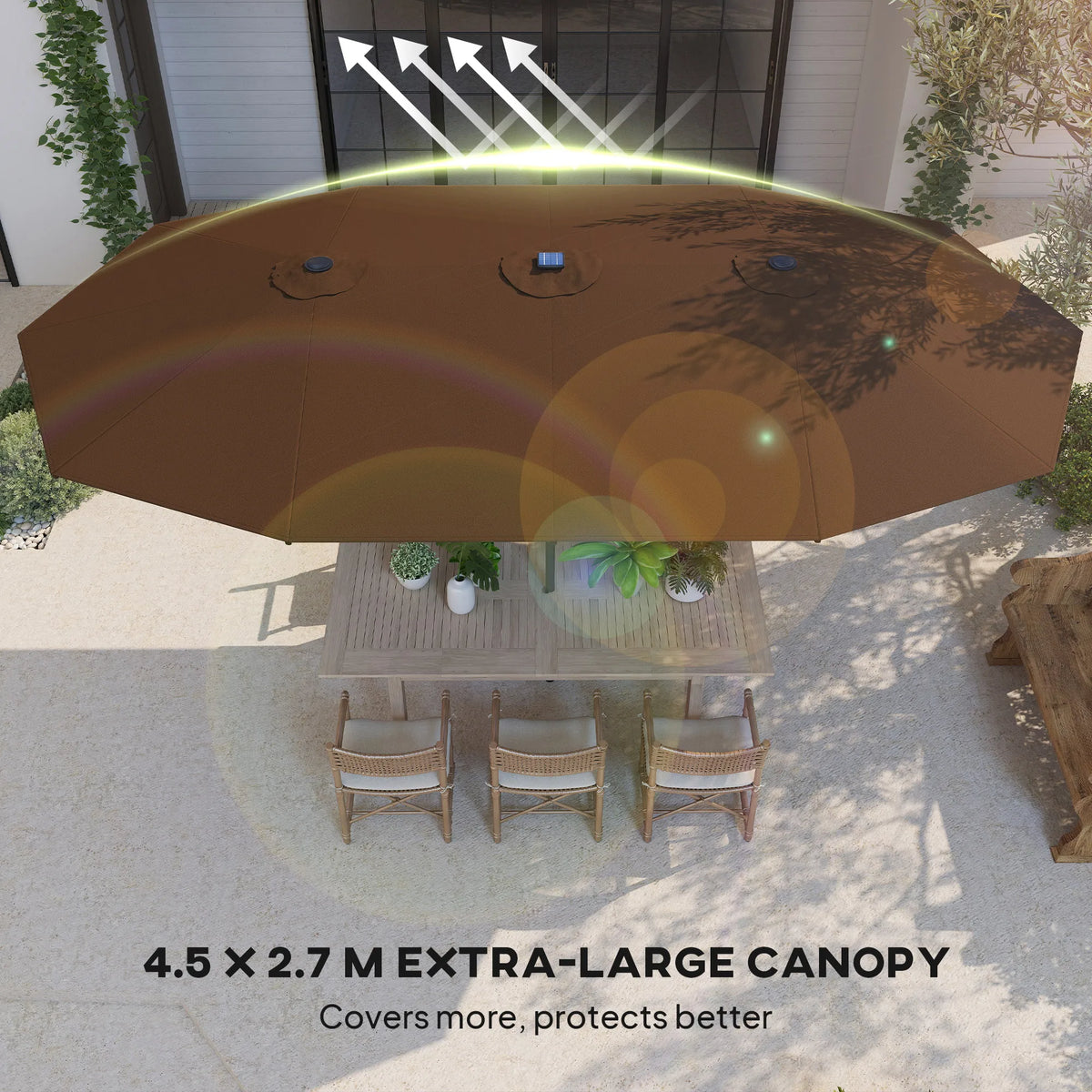 Virello 15' Solar LED Double-Sided Patio Umbrella – Coffee