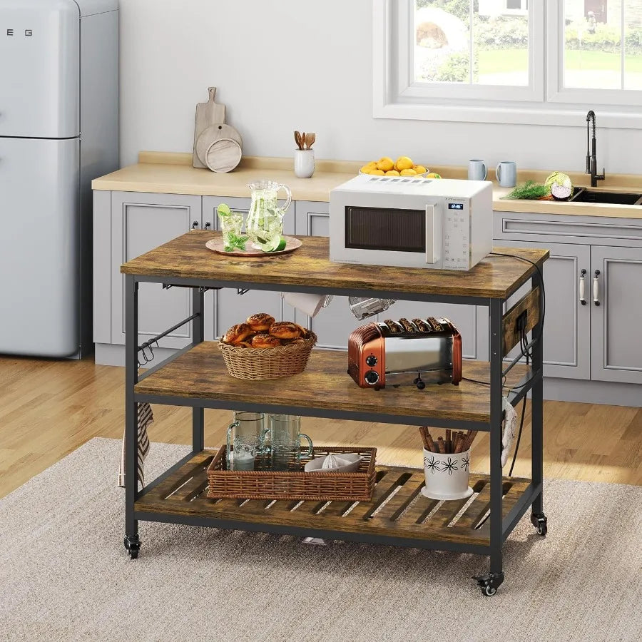 Kitchen scene showing the cart with a microwave on its worktop