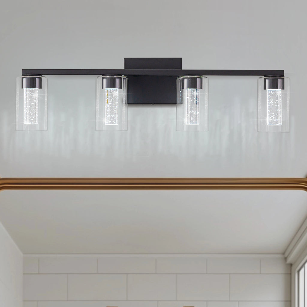 Crestline Four-Light Glass Vanity Sconce – Black