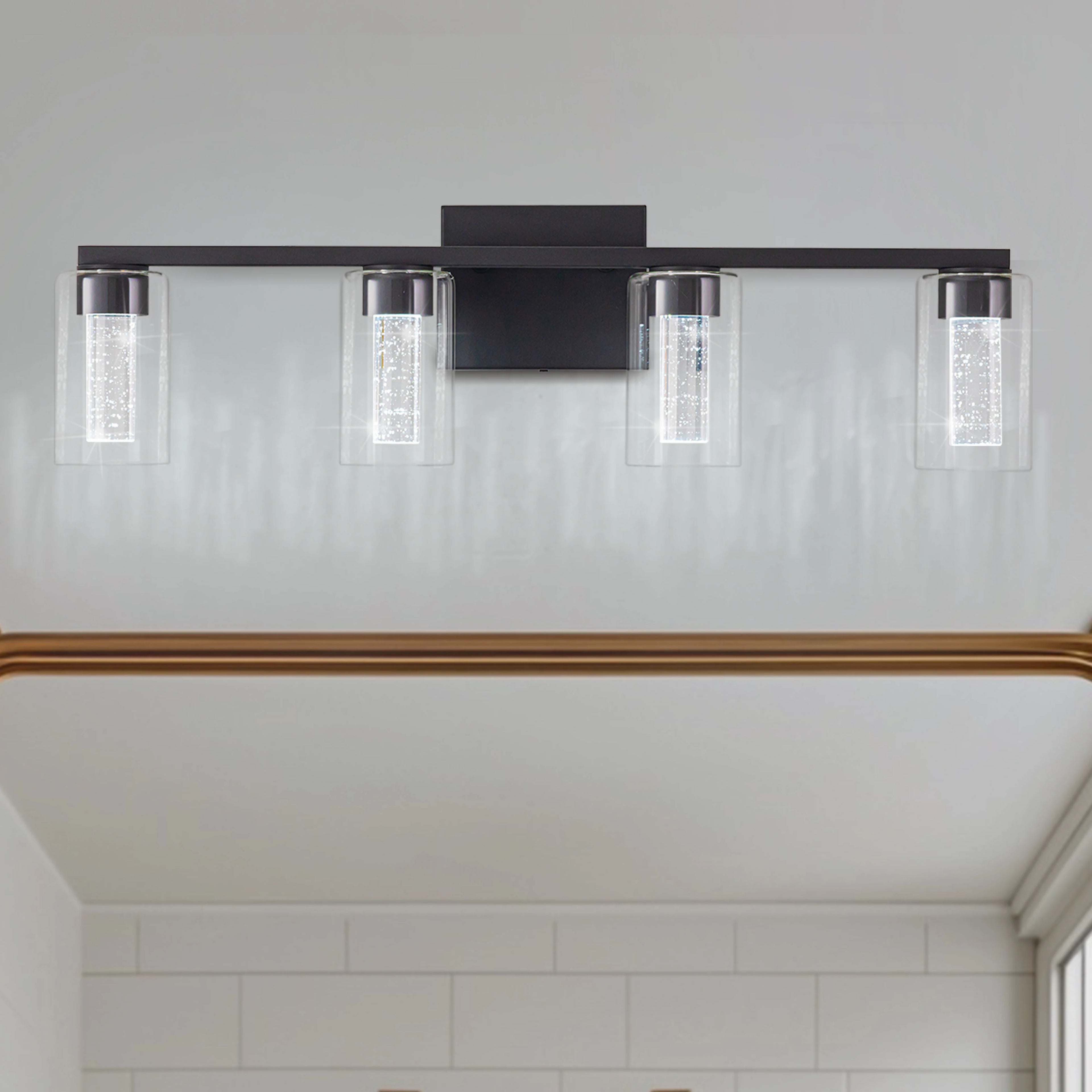 Crestline Four-Light Glass Vanity Sconce – Black
