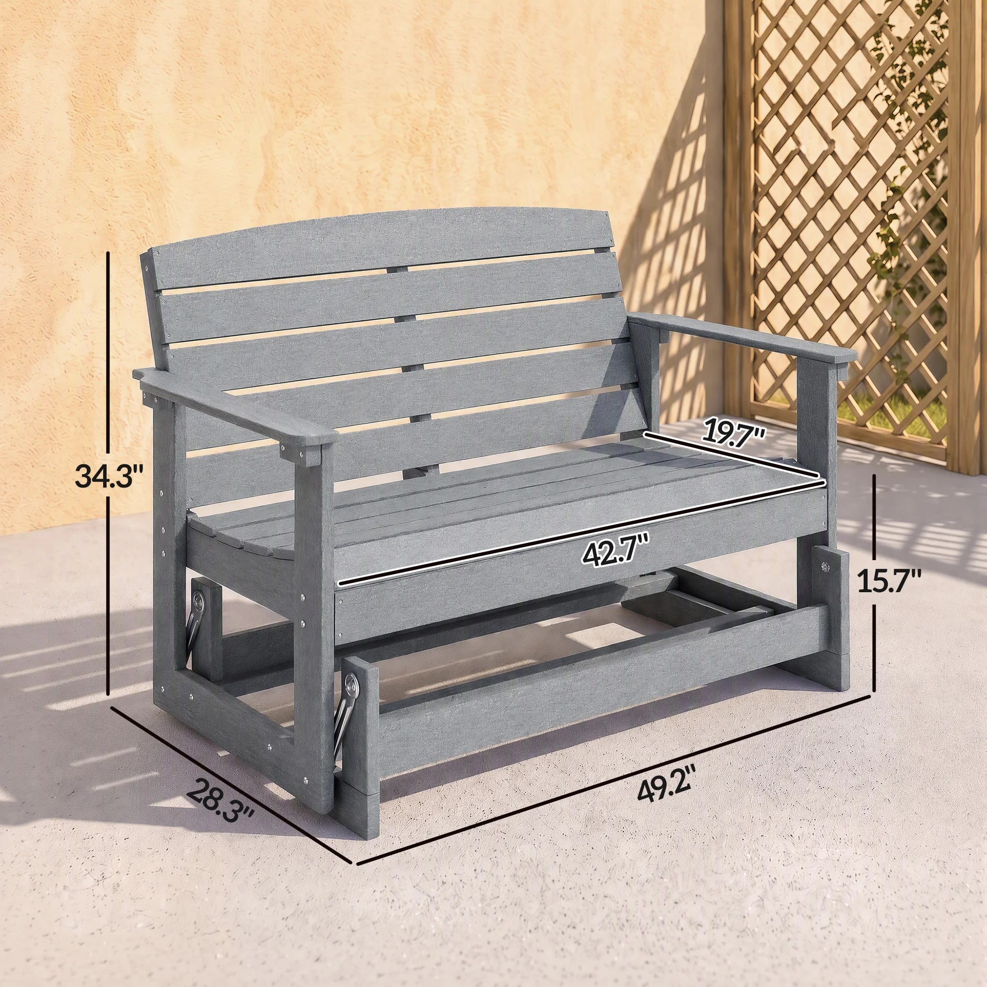 Willowmere HDPE Patio Glider Bench – Light Gray