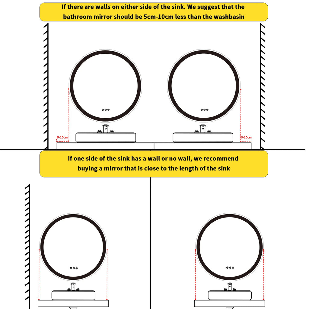 Round LED Bathroom Mirror – Gold Aluminum Frame, Anti-Fog