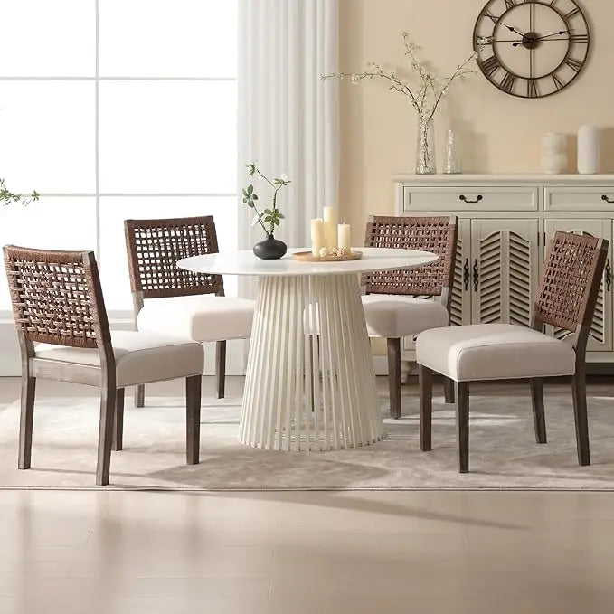 Arden Woven Back Upholstered Dining Chairs – Set of 4