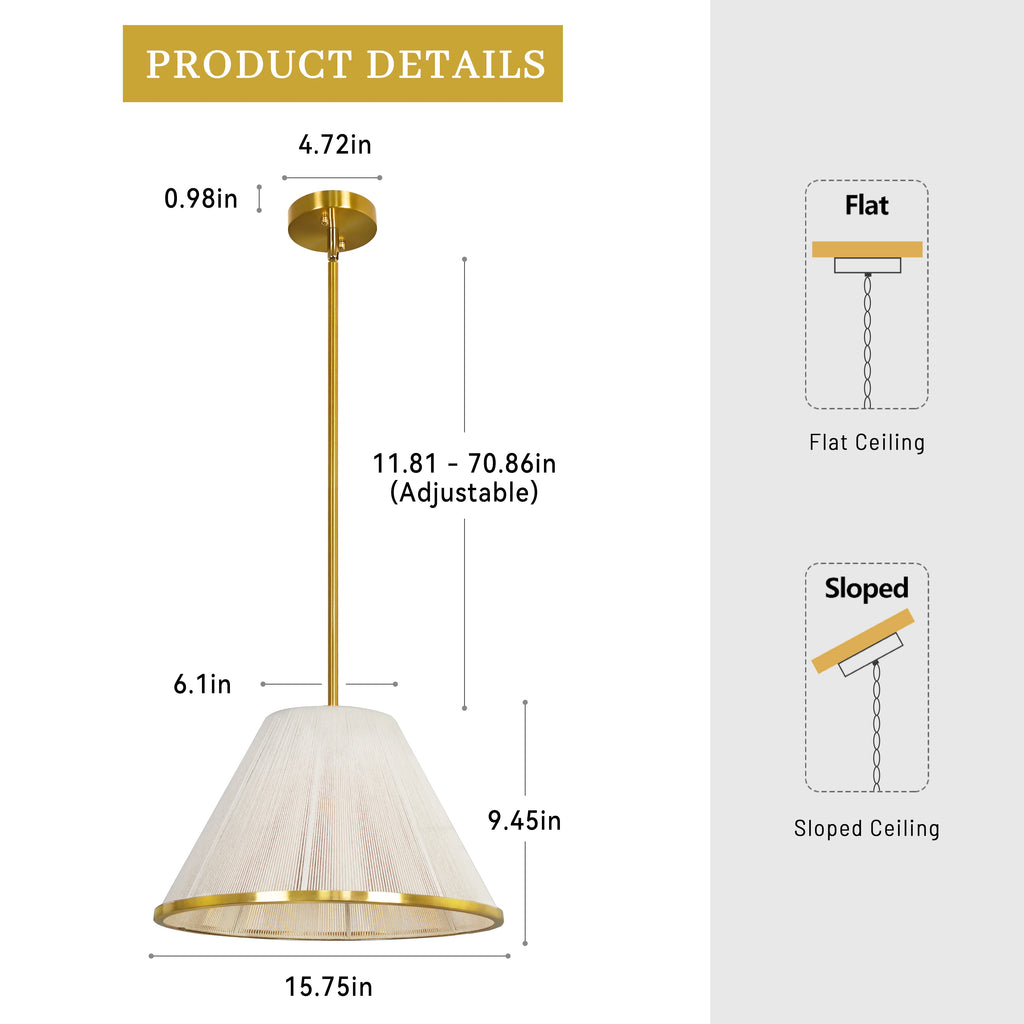 Loomveil dimension graphic with shade, canopy and adjustable hanging measurements.