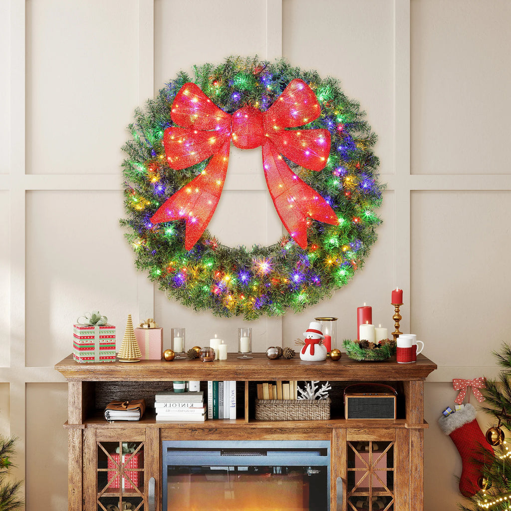 Frostbow 48-inch wreath displayed as holiday wall decor