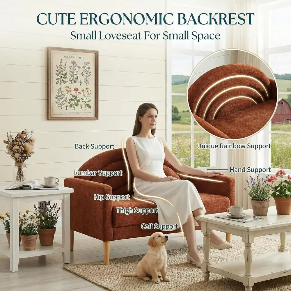 Ocherline curved loveseat with reading-room backrest support illustration