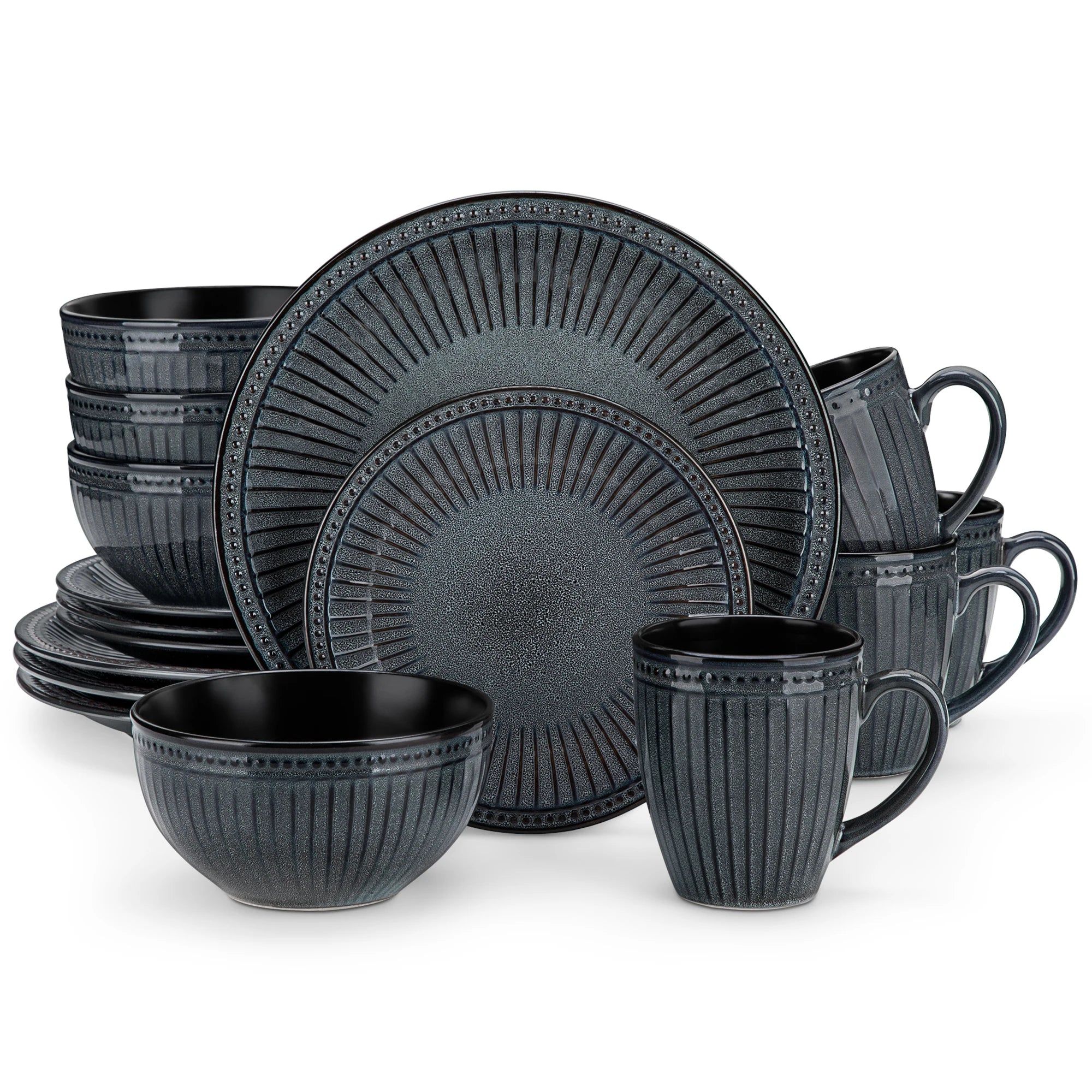 VANCASSO Eliga Stoneware Dinnerware Set – 16/32 Pieces, Black-Grey or Dark Brown