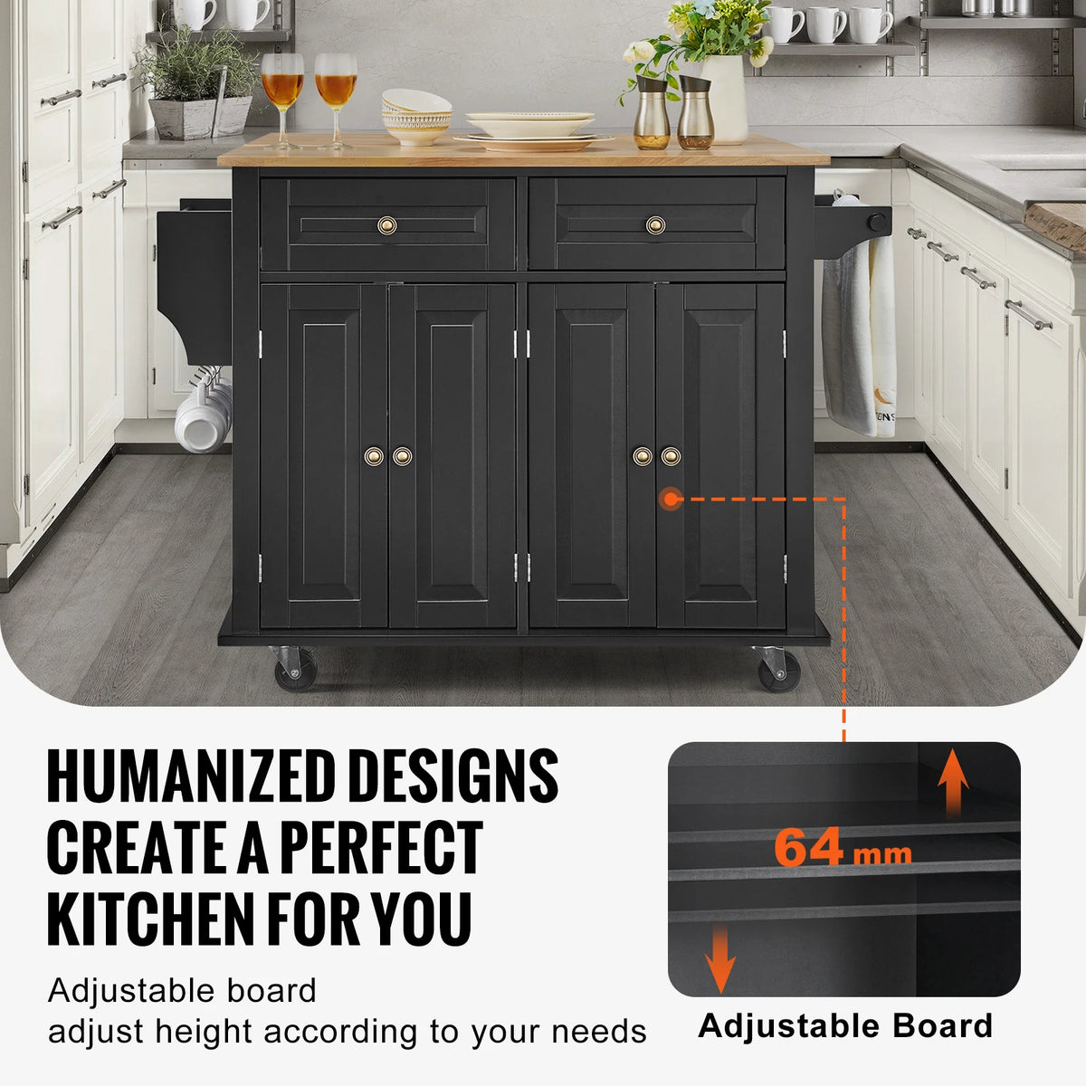 Feathercharm Rolling Kitchen Island