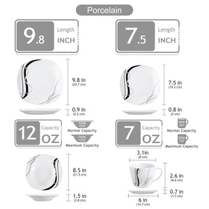 VEWEET Fiona Porcelain Dinnerware Set – 30/60 Pieces, Gray & Black Lines