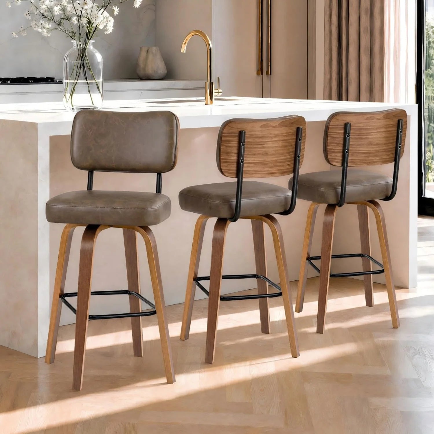 Ravello Bentwood Swivel Counter Stools, Set of 3