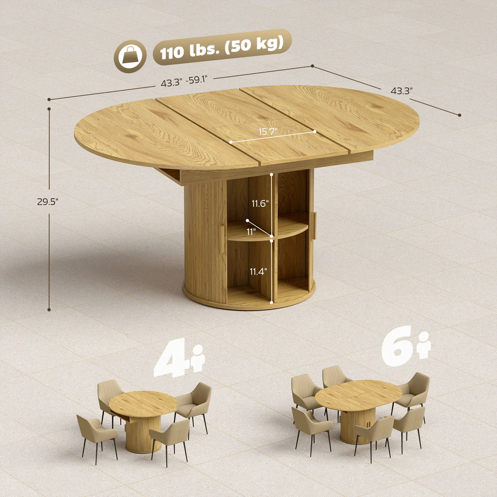 Serenadecrest dimensions showing 43.3-inch closed size, 59.1-inch extended length, 29.5-inch height, and 110-lb capacity