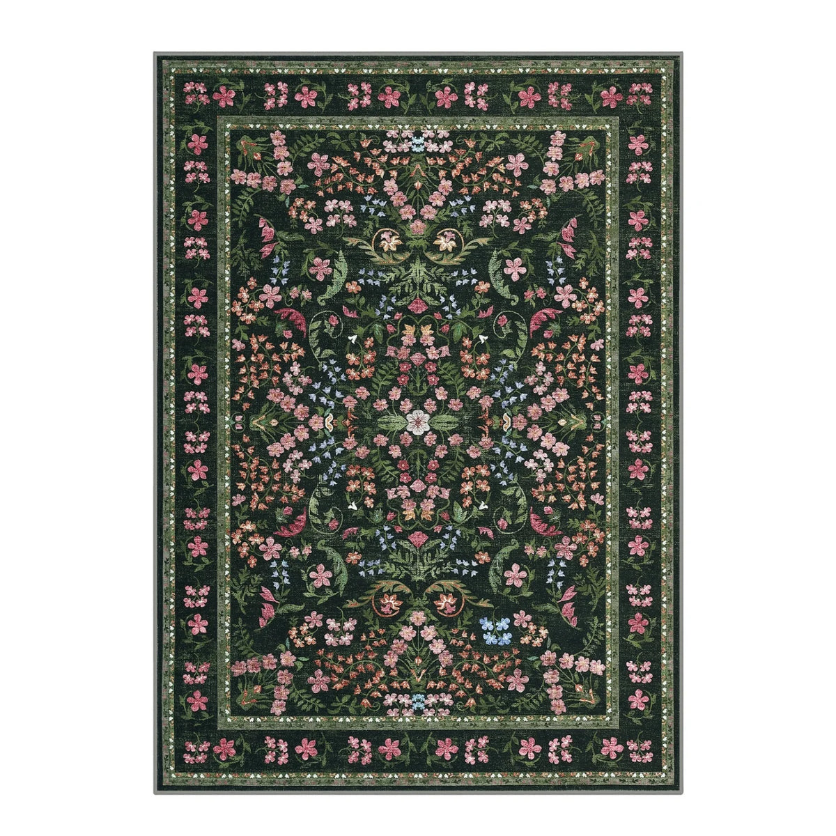 Meadowlark Green floral area rug product view