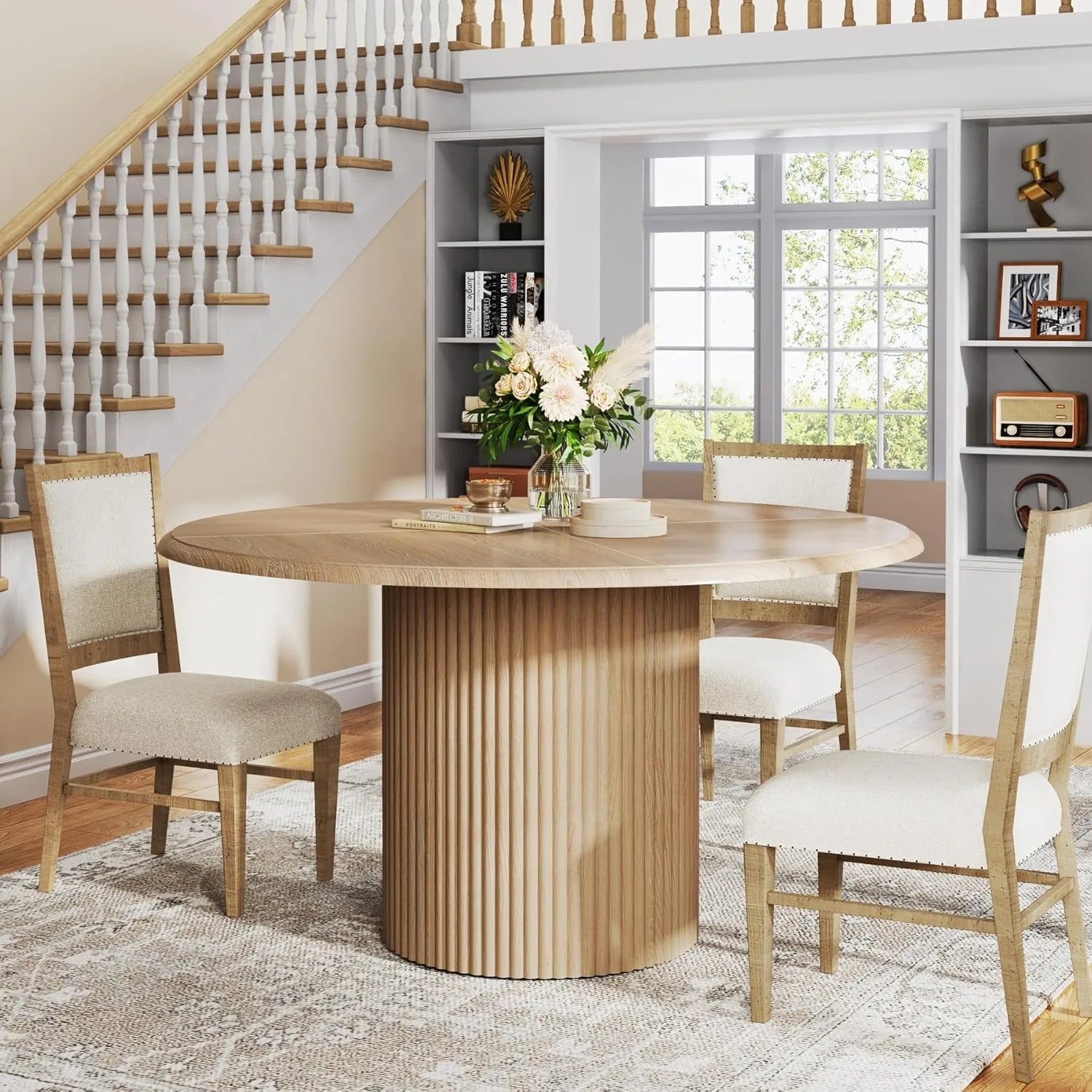 Round Wood Dining Table with Pedestal Base