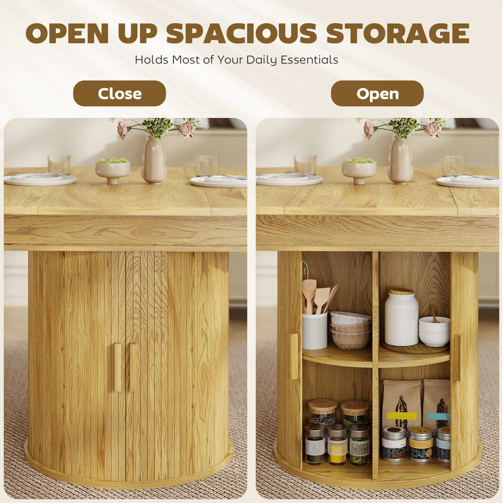Serenadecrest pedestal storage shown open and closed