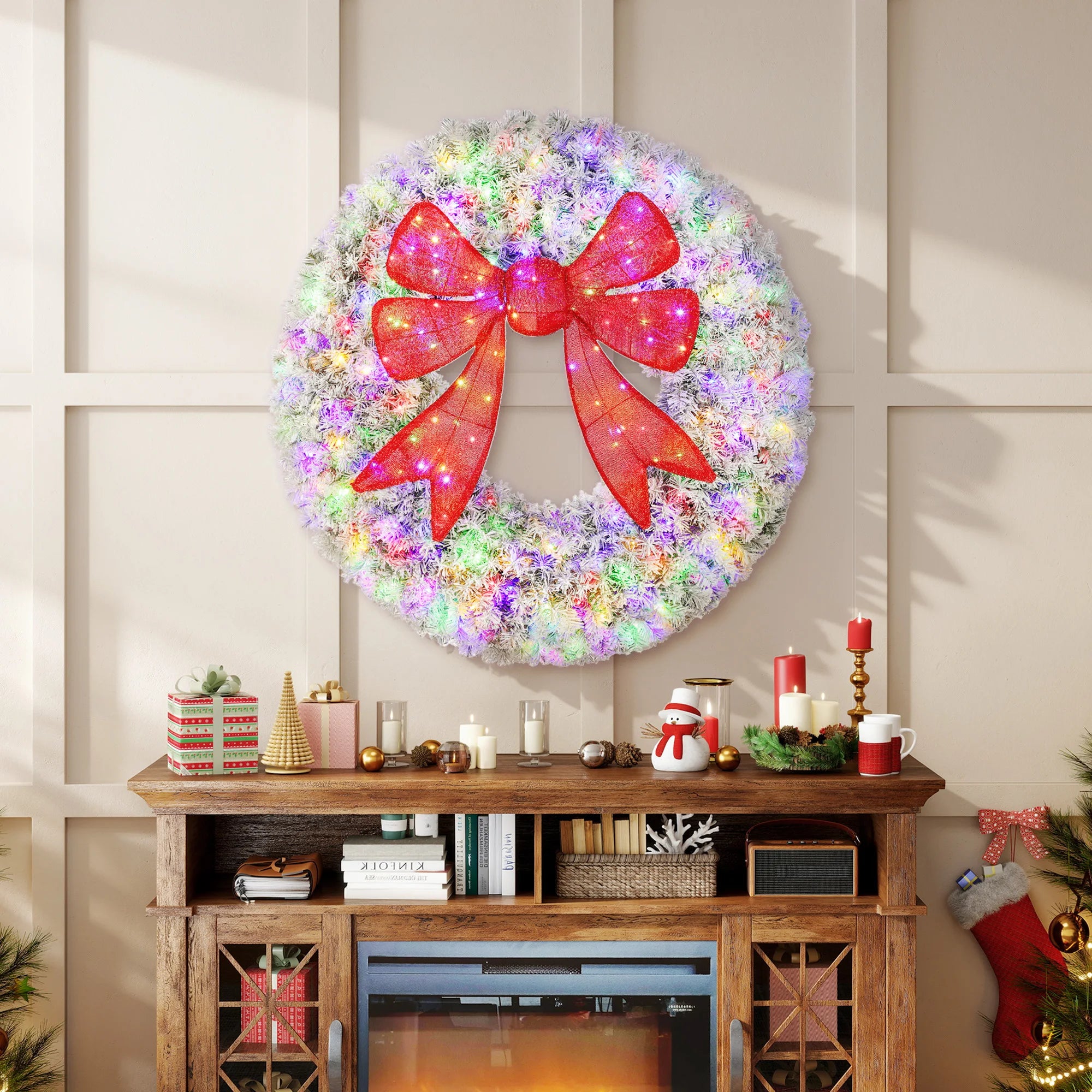 Everfrost Pre-Lit Snowy Christmas Wreath – 48 in.