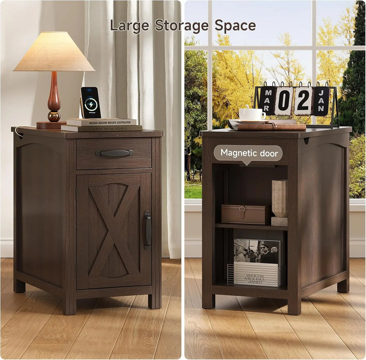 Gossamernote front drawer and magnetic cabinet door with reverse-side open storage cubbies