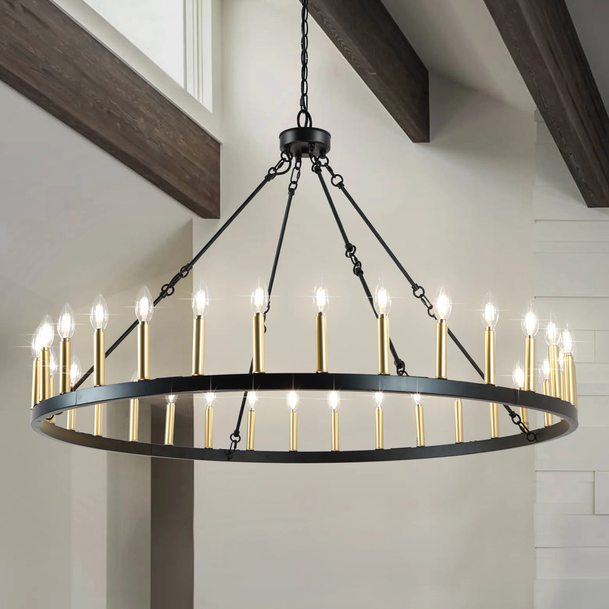 Montara 47-Inch Gold Tiered Wagon-Wheel Chandelier