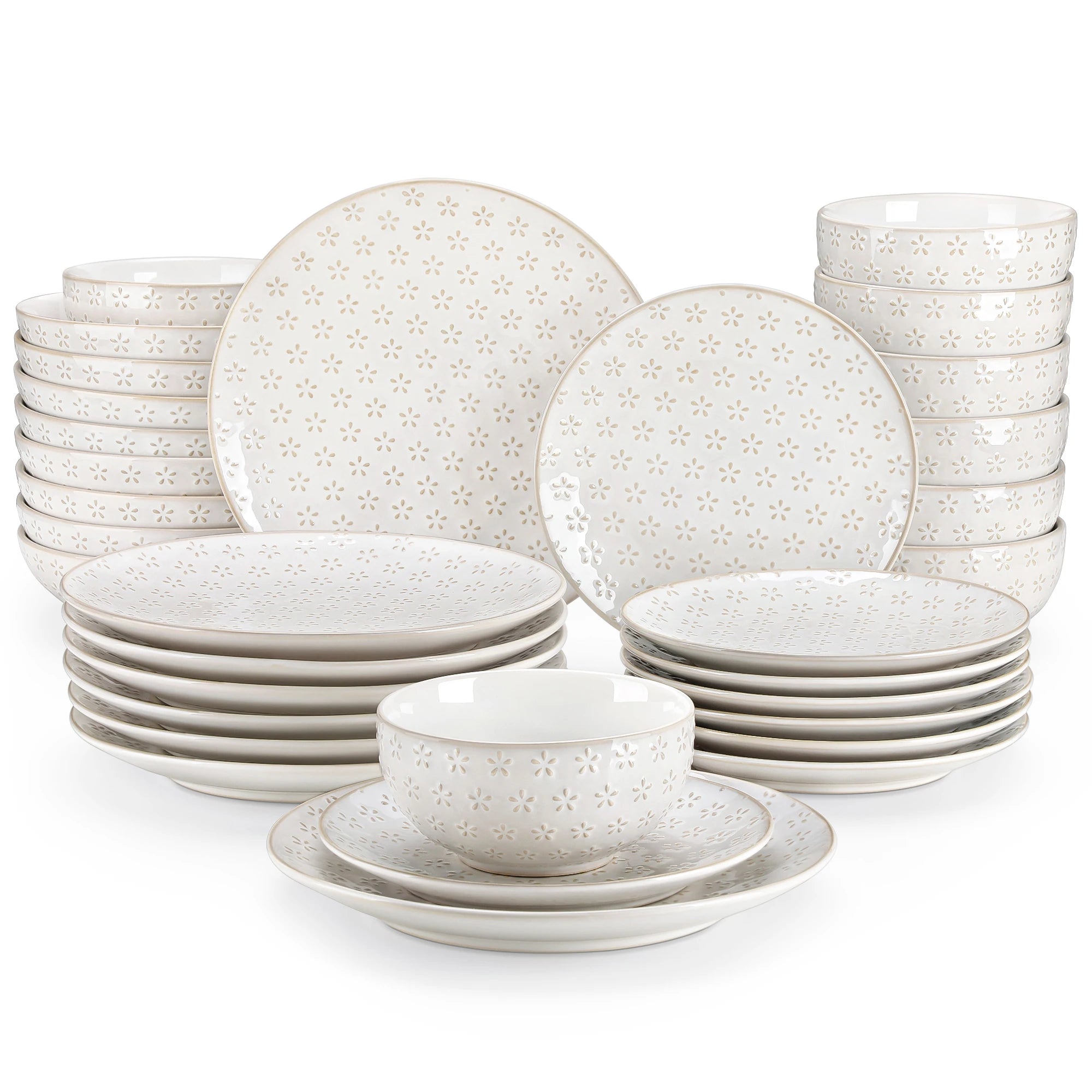 MALACASA Lydia Antique White Stoneware Dinnerware Set – 16/32 Pieces