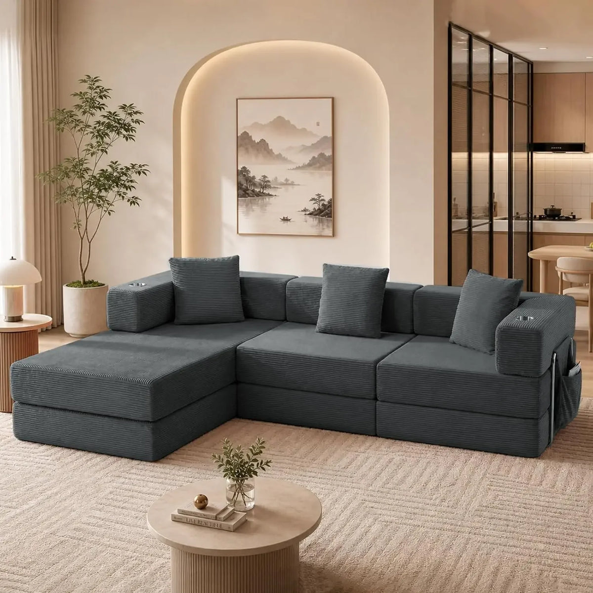 Luvrenne Gray corduroy convertible sectional variant