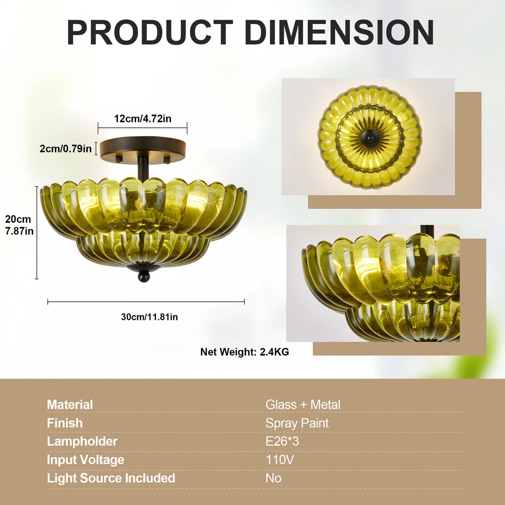 Florwick Green Glass Ceiling Light
