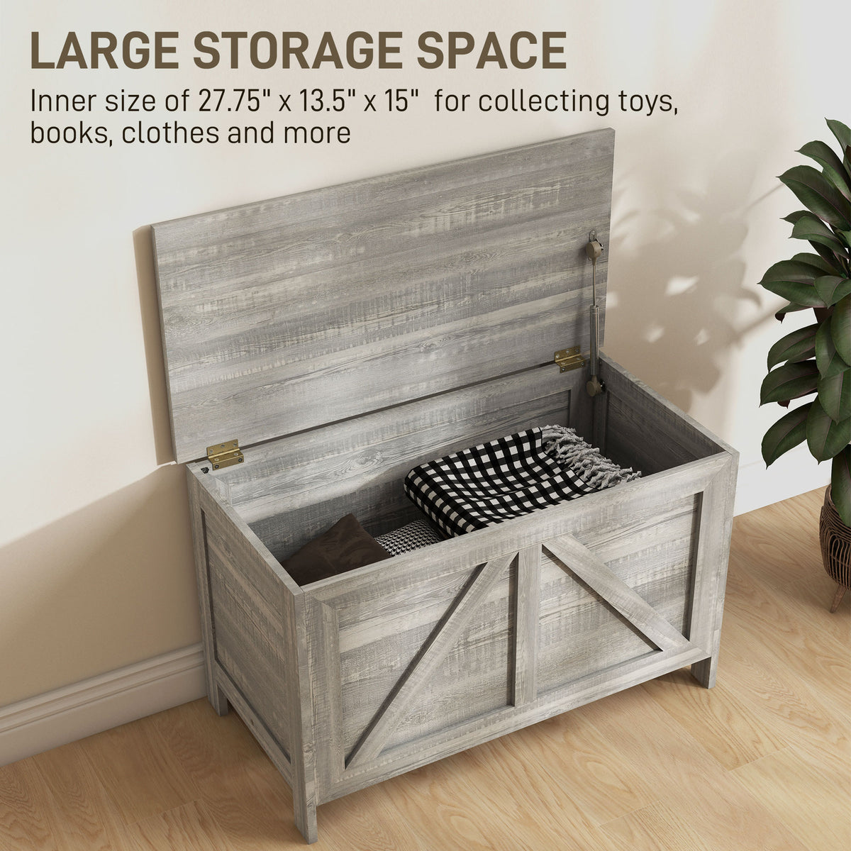 Greywick bench shown open to display its deep storage compartment