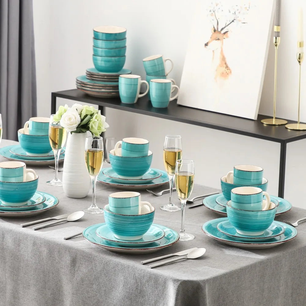 VANCASSO Bella Stoneware Dinnerware Set – 16/32/48 Pieces, Turquoise