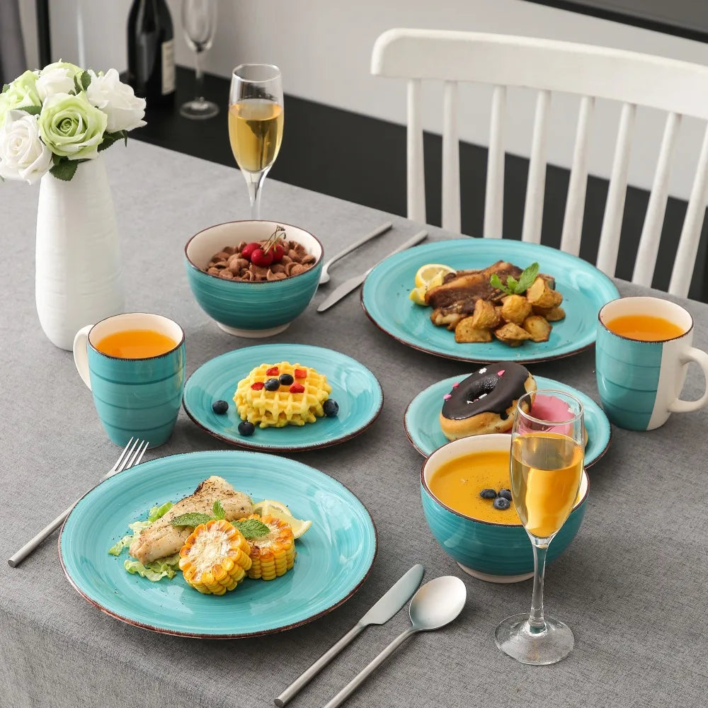 VANCASSO Bella Stoneware Dinnerware Set – 16/32/48 Pieces, Turquoise