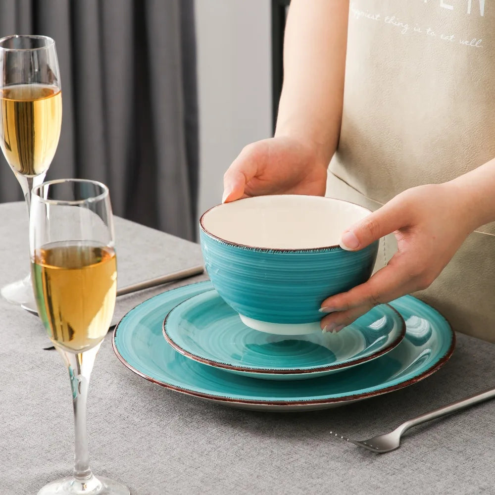 VANCASSO Bella Stoneware Dinnerware Set – 16/32/48 Pieces, Turquoise