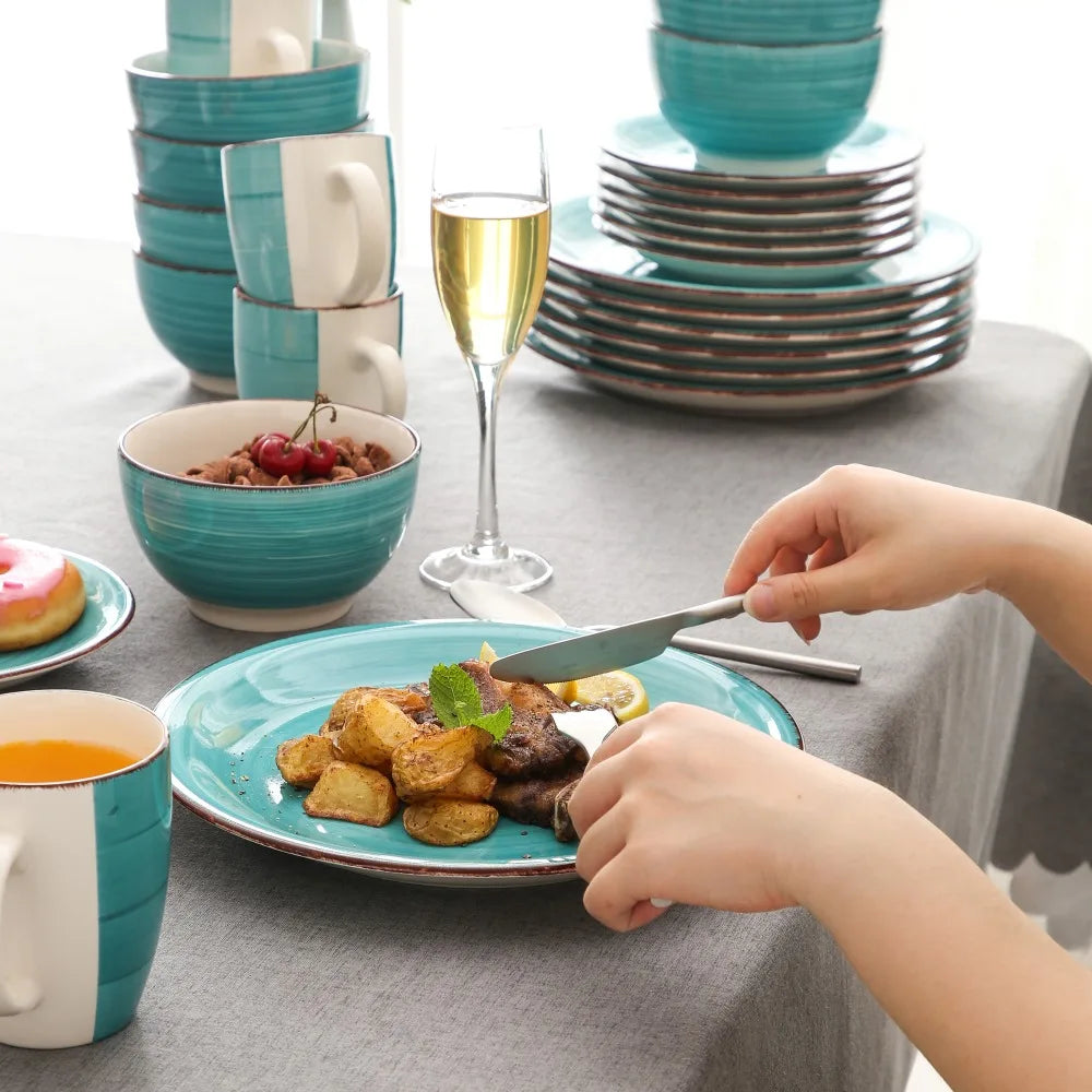 VANCASSO Bella Stoneware Dinnerware Set – 16/32/48 Pieces, Turquoise