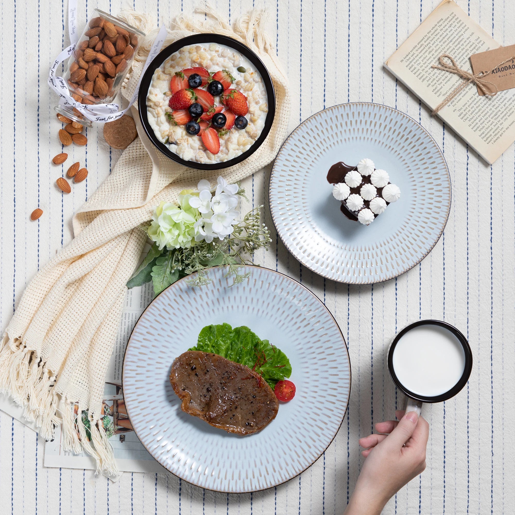 VANCASSO Pluvo Embossed Stoneware Dinnerware Set
