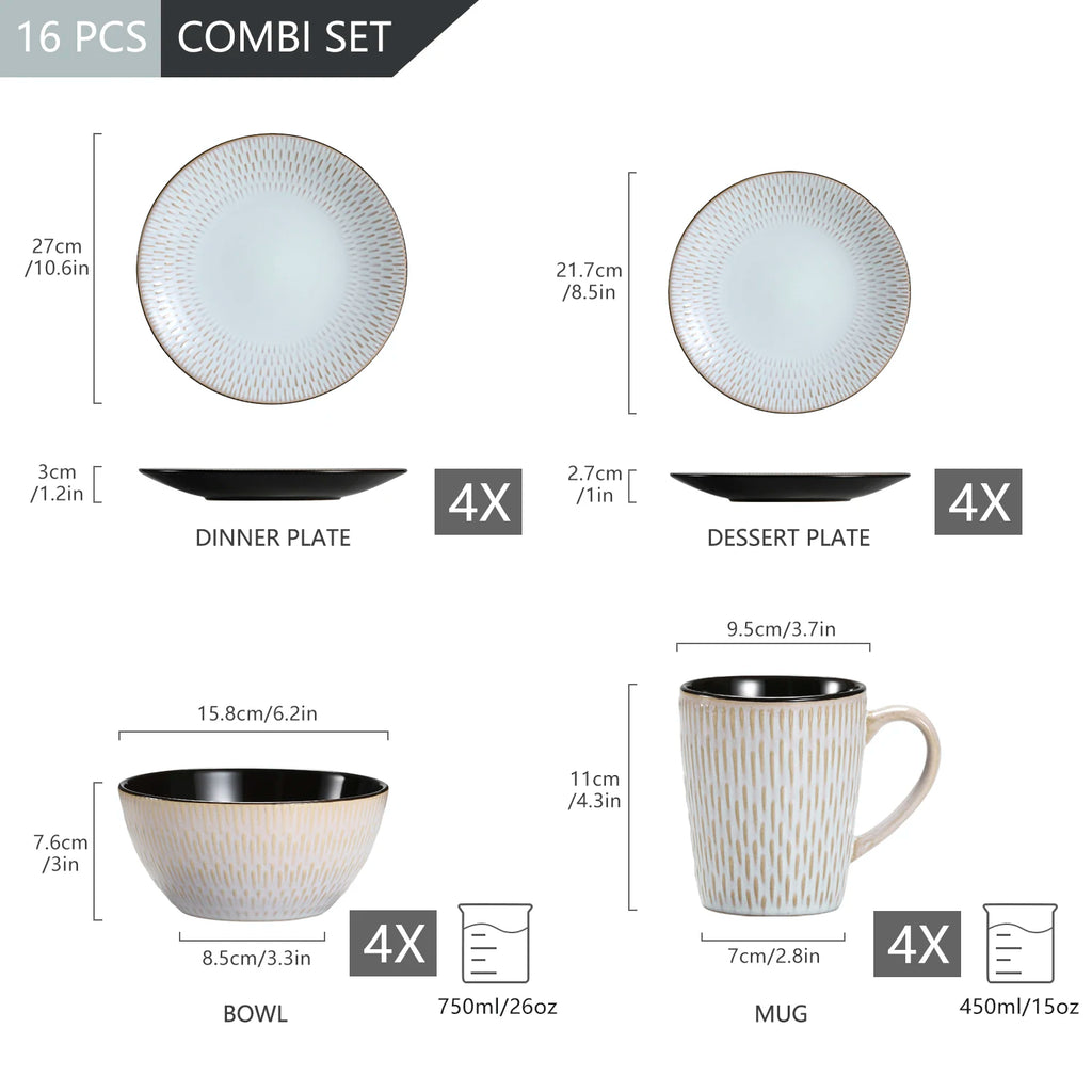 VANCASSO Pluvo Embossed Stoneware Dinnerware Set